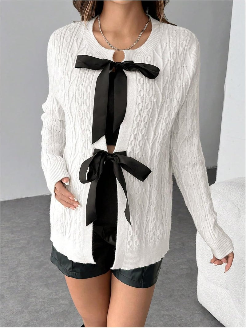 MakeMeChic Women's Maternity Sweater Bow Knot Crew Neck Long Sleeve Pregnancy Cardigan - Image 5